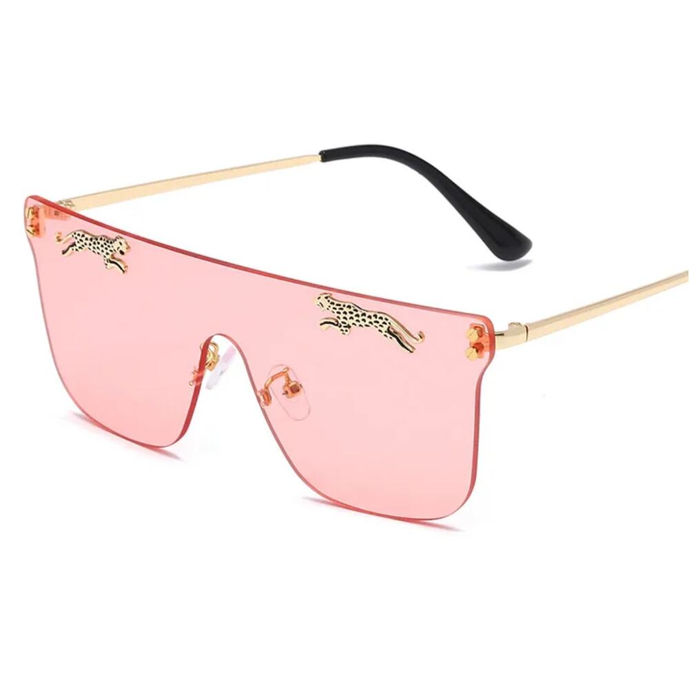 LUXURY Rimless Oversized Cateye Leopard Tiger Sunglasses Gold Accent Pink NEW